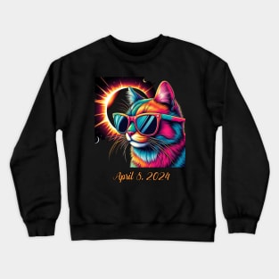 Total Solar Eclipse 2024 Cat Wearing Solar Eclipse Glasses Crewneck Sweatshirt